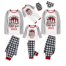 2023 Christmas Matching Family Pajamas Exclusive Design Wonderful Time Black White Pajamas Set