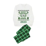 2023 Christmas Matching Family Pajamas Exclusive Design Couple Reindeer Pattern Green Plaids Pajamas Set