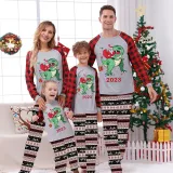 2023 KidsHoo Exclusive Design Christmas Matching Family Pajamas Santa Jurassic Dinosaur Gray Top Reindeer Pants Pajamas Set