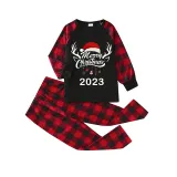 2023 Christmas Matching Family Pajamas Exclusive Design Merry Christmas Hat and Pendant Black Pajamas Set