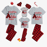 2023 Christmas Matching Family Pajamas Christmas With My Tribe Gray Short Plaids Pajamas Set