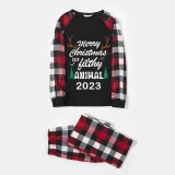 2023 Christmas Matching Family Pajamas Exclusive Design Antler Merry Christmas Black Plaids Pajamas Set