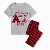 2023 Christmas Matching Family Pajamas Christmas With My Tribe Gray Short Plaids Pajamas Set