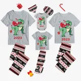 2023 KidsHoo Exclusive Design Christmas Matching Family Pajamas Santa Jurassic Dinosaur Gray Short Pajamas Set