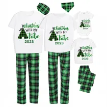 2023 Christmas Matching Family Pajamas Christmas With My Tribe Short Green Pajamas Set