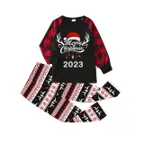 2023 Christmas Matching Family Pajamas Exclusive Design Merry Christmas Hat and Pendant Black Reindeer Pajamas Set