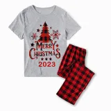 2023 Christmas Matching Family Pajamas Christmas Tree Gray Short Pajamas Set With Baby Bodysuit