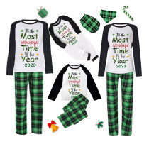 2023 Christmas Matching Family Pajamas Exclusive Design It Is Most Wonderful Time Green Plaids Pajamas Set