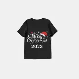 2023 Christmas Matching Family Pajamas Christmas Hat Black Pajamas Set