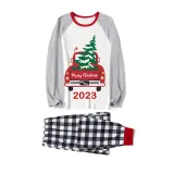 2023 Christmas Matching Family Pajamas Red Plaid Truck with Christmas Tree Black White Pants Pajamas Set With Baby Pajamas