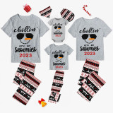 2023 Christmas Matching Family Pajamas Chillin With My Snowmies Sunglass Snowman Gray Short Pajamas Set
