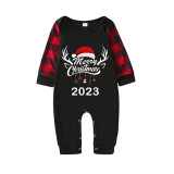 2023 Christmas Matching Family Pajamas Exclusive Design Merry Christmas Hat and Pendant Black Reindeer Pajamas Set