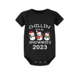 2023 Christmas Matching Family Pajamas Exclusive Design Chillin With My 3 Snowmies Black Pajamas Set