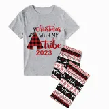 2023 Christmas Matching Family Pajamas Christmas With My Tribe Gray Short Plaids Pajamas Set