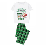 2023 Christmas Matching Family Pajamas Exclusive Design It is The Wonderful Time Short Green Plaids Pajamas Set