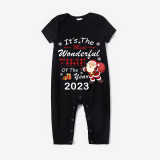 2023 Christmas Matching Family Pajamas Exclusive Design It is The Wonderful Time Black Short Pajamas Set
