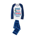 2023 Christmas Matching Family Pajamas Jesus Is The Reason For The Season Blue Plaids Pajamas Set