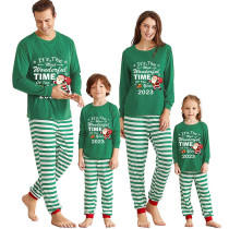 2023 Christmas Matching Family Pajamas Exclusive Design It is The Wonderful Time Green Stripes Pajamas Set
