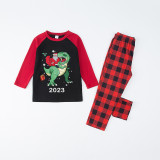 2023 KidsHoo Exclusive Design Christmas Matching Family Pajamas Santa Jurassic Dinosaur Black Top Reindeer Pants Pajamas Set
