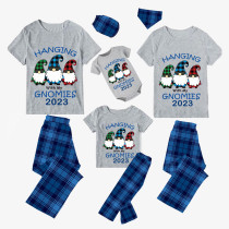 2023 Christmas Matching Family Pajamas Hanging With My Gnomies Short Blue Plaids Pajamas Set
