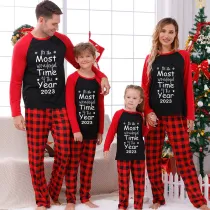2023 Christmas Matching Family Pajamas Exclusive Design It Is Most Wonderful Time  Black Plaids Pajamas Set
