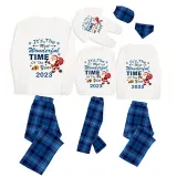 2023 Christmas Matching Family Pajamas Exclusive Design It is The Wonderful Time Blue Plaids Pajamas Set