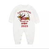 2023 Christmas Matching Family Pajamas Dachshund Through The Snow White Tops Reindeer Pants Pajamas Set