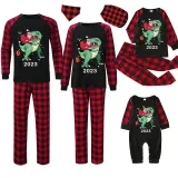 2023 KidsHoo Exclusive Design Christmas Matching Family Pajamas Santa Jurassic Dinosaur Black Pajamas Set