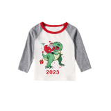 2023 KidsHoo Exclusive Design Christmas Matching Family Pajamas Santa Jurassic Dinosaur Red Top Reindeer Pants Pajamas Set