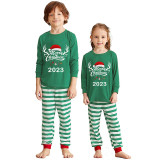 2023 Christmas Matching Family Pajamas Exclusive Design Merry Christmas Hat and Pendant Green Stripes Pajamas Set