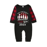 2023 Christmas Matching Family Pajamas Exclusive Design Wonderful Time Black Plaids Pajamas Set