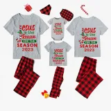 2023 Christmas Matching Family Pajamas Jesus Is The Reason For The Season Gray Short Plaids Pajamas Set
