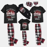 2023 Christmas Matching Family Pajamas Exclusive Design Wonderful Time Black Short Pajamas Set