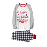 2023 Christmas Matching Family Pajamas Exclusive Design Chillin With My 3 Snowmies Black White Plaids Pajamas Set