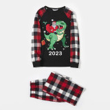2023 KidsHoo Exclusive Design Christmas Matching Family Pajamas Santa Jurassic Dinosaur Black Top Reindeer Pants Pajamas Set