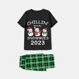 2023 Christmas Matching Family Pajamas Exclusive Design Chillin With My 3 Snowmies Black Short Pajamas Set