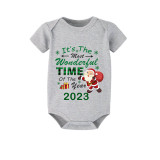 2023 Christmas Matching Family Pajamas Exclusive Design It is The Wonderful Time Short Green Plaids Pajamas Set