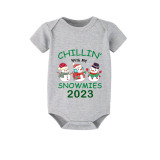 2023 Christmas Matching Family Pajamas Exclusive Design Chillin With My 3 Snowmies Short Green Plaids Pajamas Set
