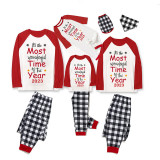 2023 Christmas Matching Family Pajamas Exclusive Design It Is Most Wonderful Time Black White Plaids Pajamas Set
