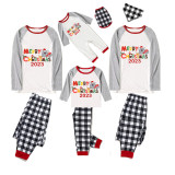 2023 Christmas Matching Family Pajamas Exclusive Design Cartoon Elephant Merry Christmas Black White Plaids Pajamas Set