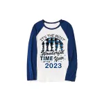 2023 Christmas Matching Family Pajamas Exclusive Design Wonderful Time Blue Plaids Pajamas Set