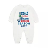 2023 Christmas Matching Family Pajamas Jesus Is The Reason For The Season Blue Plaids Pajamas Set