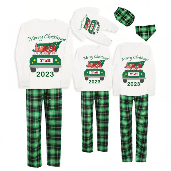 2023 Christmas Matching Family Pajamas Exclusive Design Gnomies Your Are All Merry Christmas Green Plaids Pajamas Set