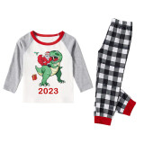 2023 Christmas Matching Family Pajamas Dinosaurs Snowflake Black White Plaids Pajamas Set