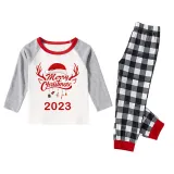 2023 Christmas Matching Family Pajamas Exclusive Design Merry Christmas Hat and Pendant Black White Plaids Pajamas Set