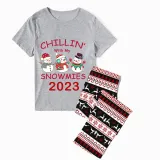 2023 Christmas Matching Family Pajamas Exclusive Design Chillin With My 3 Snowmies Gray Pajamas Set