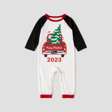 2023 Christmas Matching Family Pajamas Red Plaid Truck with Christmas Tree Reindeer Pants Pajamas Set With Baby Pajamas