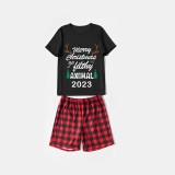 2023 Christmas Matching Family Pajamas Exclusive Design Antler Merry Christmas Black Pajamas Set
