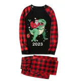 2023 KidsHoo Exclusive Design Christmas Matching Family Pajamas Santa Jurassic Dinosaur Black Pajamas Set