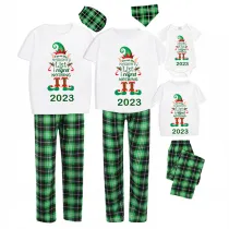 2023 Christmas Matching Family Pajamas Exclusive Design Naughty List Elf Short Green Plaids Pajamas Set